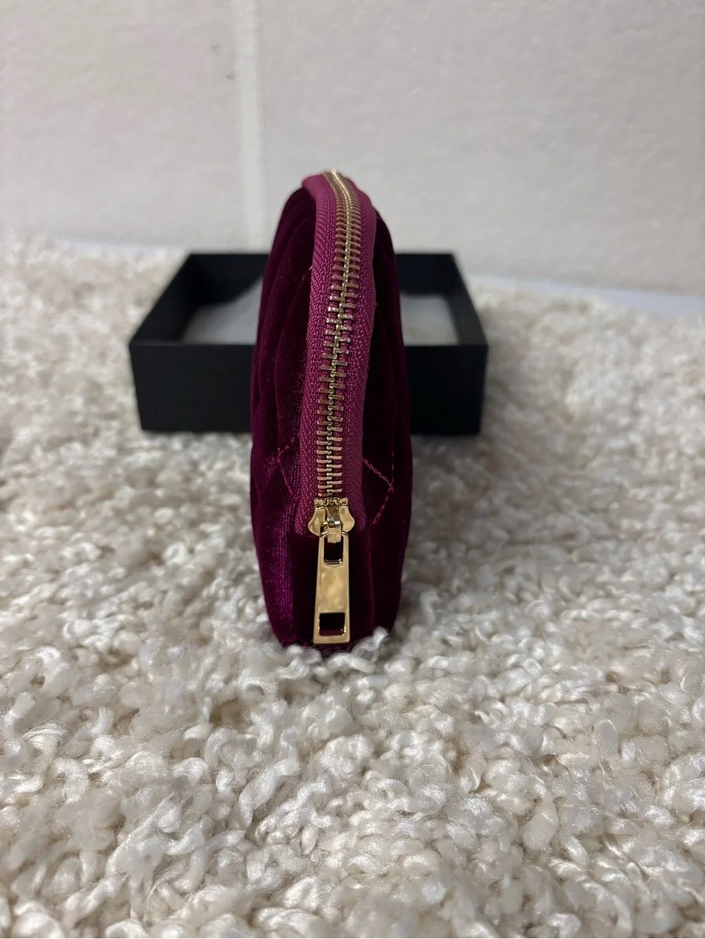 Plush Quilted Velvet Jewelry Pouch - Deep Berry